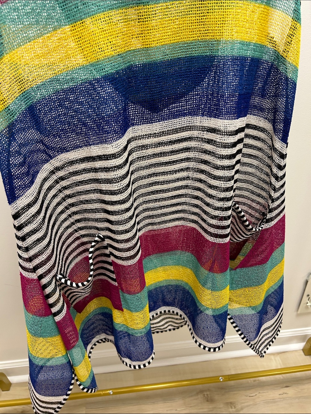 Multicolor Striped Sleeveless hooded mesh Tunic - Rainbow Stripe image 4